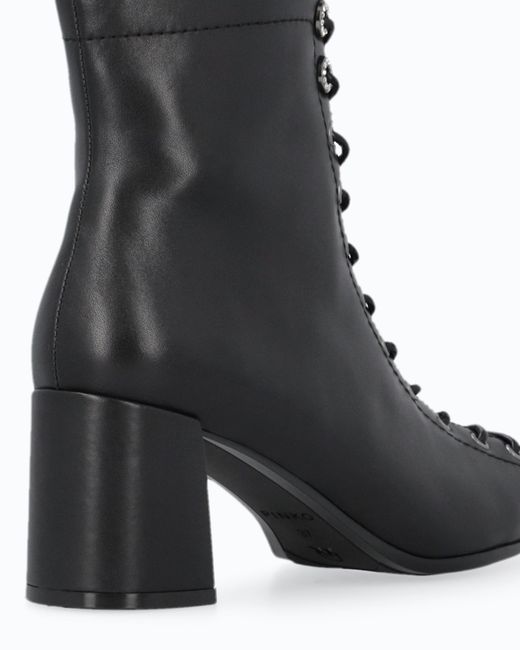 Pinko White Lace-Up Leather Ankle Boots With Heel