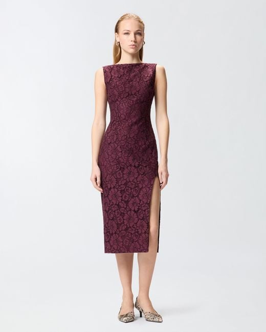 Pinko Purple Floral Lace Dress With Plunging Rear Neckline