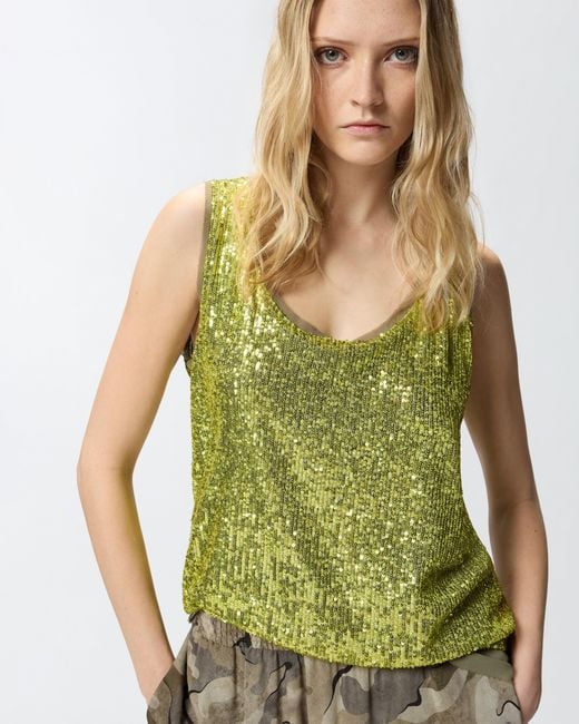 Pinko Green Fully Sequinned Vest Top