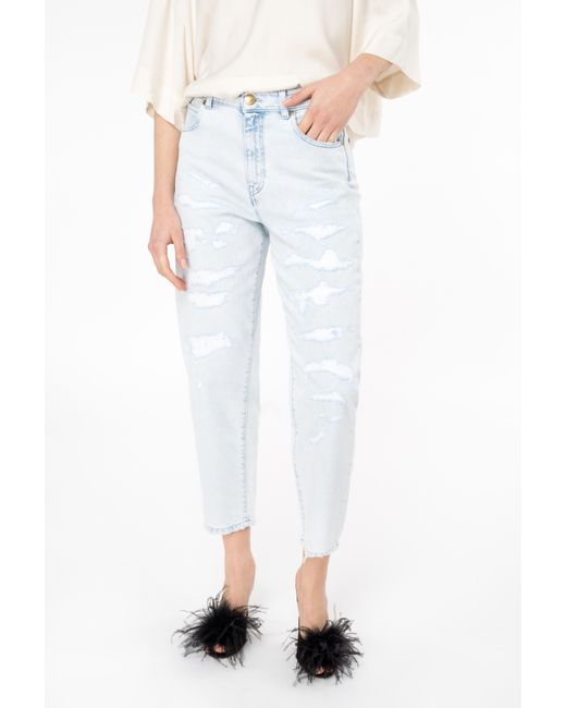 Pinko Blue Straight-leg Denim Jeans With Rips