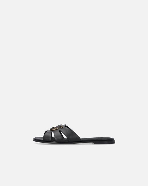 Pinko White Leather Slip-On Sandals With Love Birds Logo