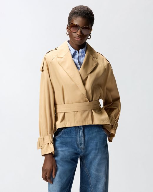 Pinko Natural Short Cotton Trench Coat With Belt
