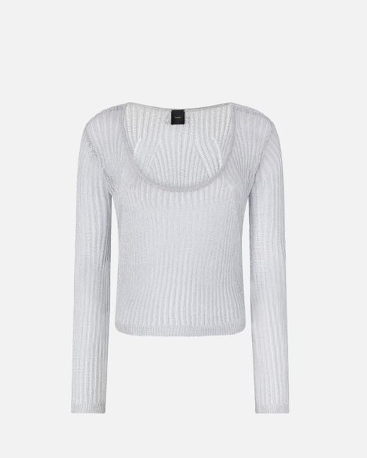 Pinko Blue Sheer Metallic Sweater With Wide Neck