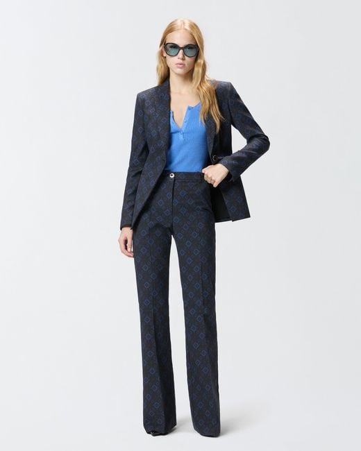 Pinko Blue Trousers With A Geometric And Floral Motif