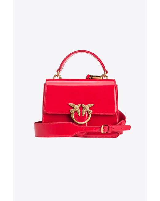 Mini Love Bag One Top Handle Light in pelle lucida di Pinko in Red