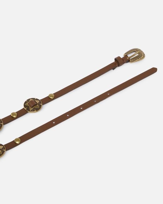 Pinko White Thin Belt With Engraved Metal Plates 1Cm