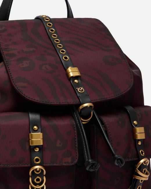 Pinko Purple Medium Nylon Backpack With Animal Print