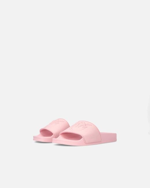 Pinko Pink Rubber Slip-On Sandals With Love Birds Maxi Logo