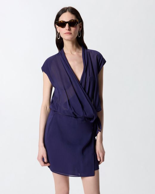 Pinko Blue Short Wrap Dress With Sheer Details