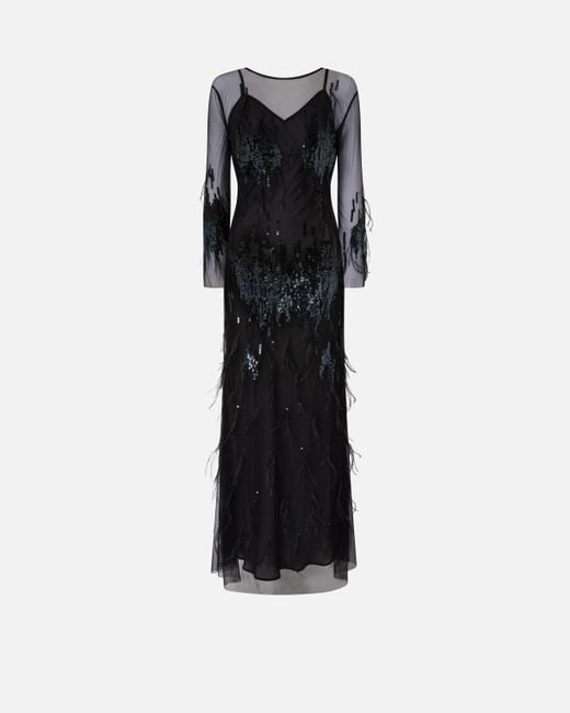 Abito Con Paillettes E Piume di Pinko in Black