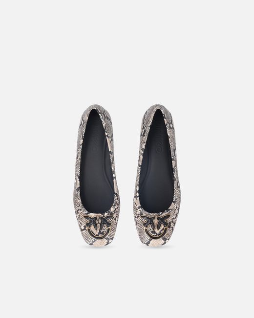 Pinko White Ballerinas With Python Print And Love Birds Logo