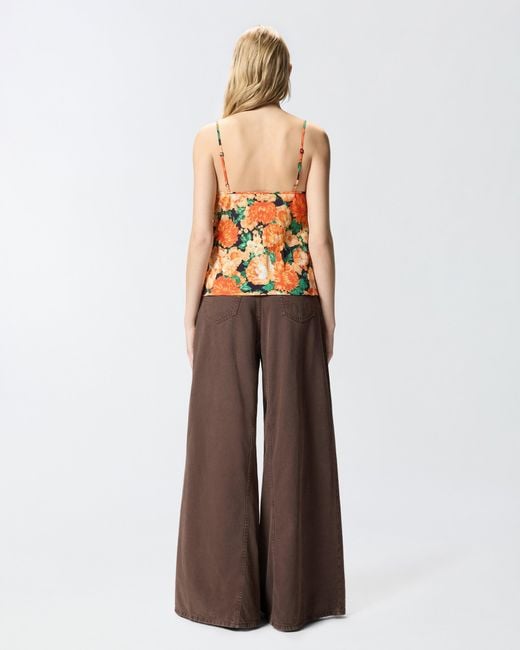 Pinko White Sleeveless Top With Fringing And Floral Print