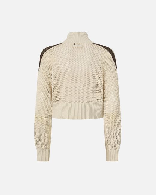 Pinko Natural Cropped Sweatshirt With Bands And Openwork