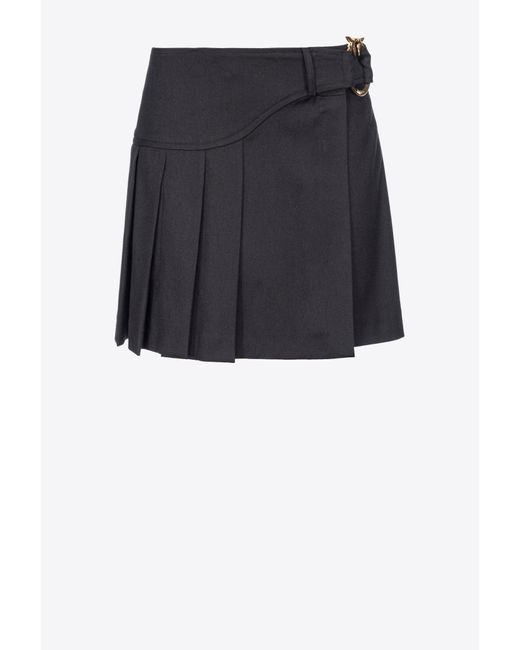 Pinko Black Flannel Mini Skirt With Piercing Buckle