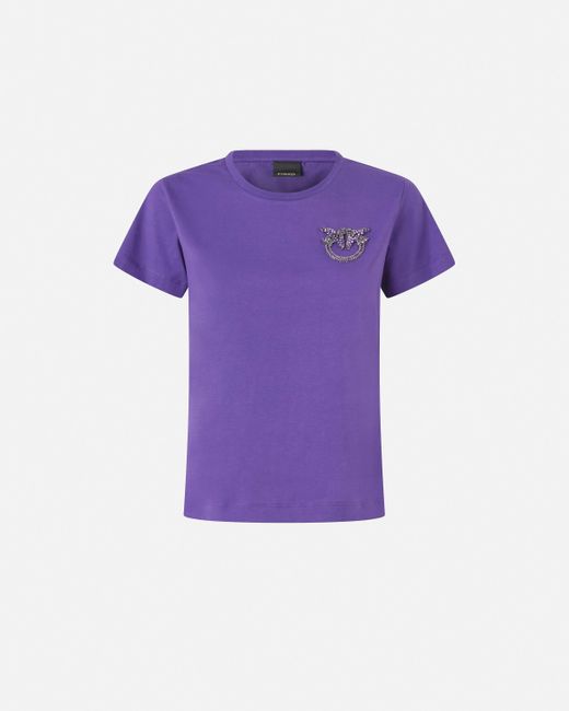 Pinko Blue T-shirt With Crystal-embroidered Love Birds Logo