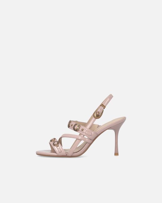 Pinko White High Slingback Sandals With Straps And Studs