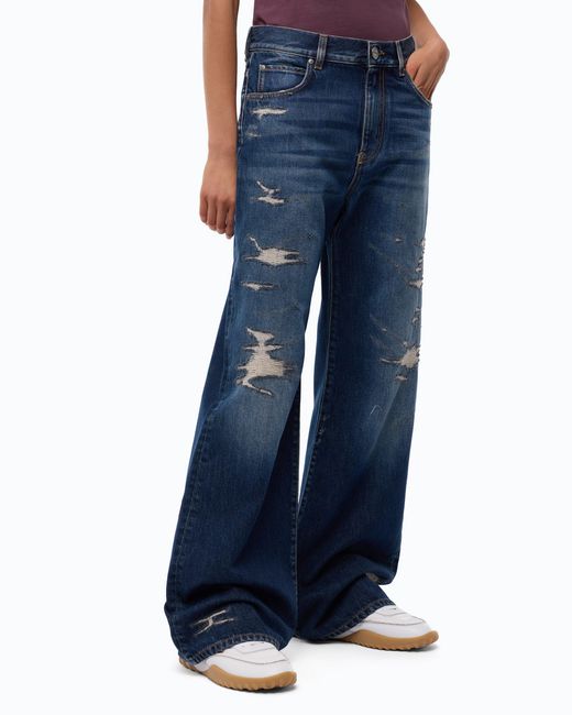 Pinko Blue Wide-Leg Jeans With Rips