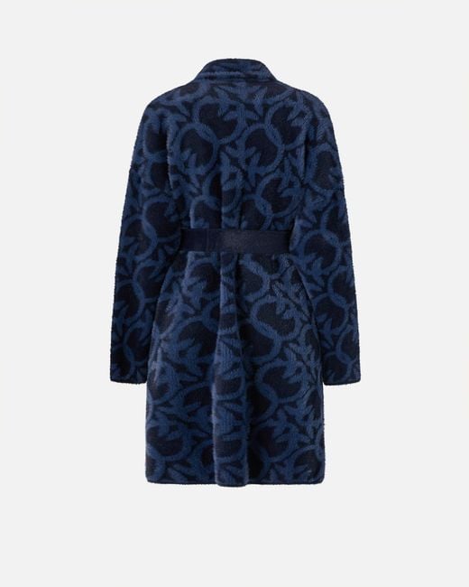 Pinko Blue Velour-effect Coat With Jacquard Logo