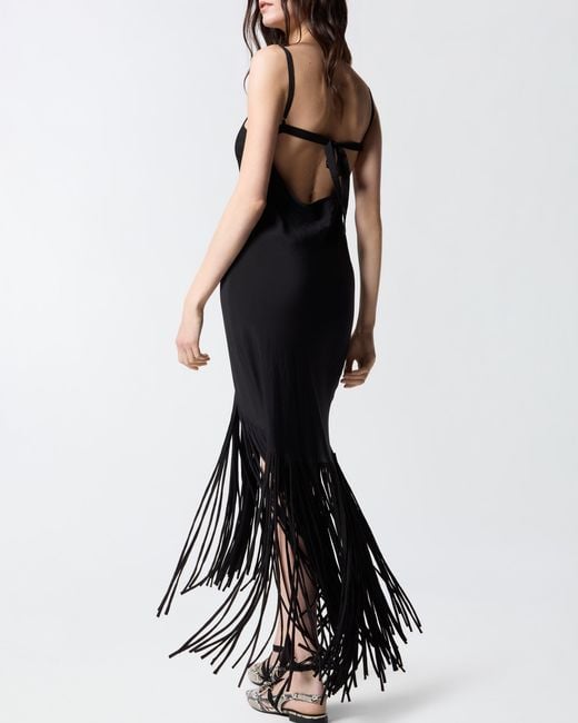 Pinko Black Long Slip Dress With Fringing