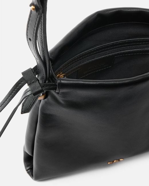 Pinko Black Leather Mini Slouchy Bag With Love Birds Logo