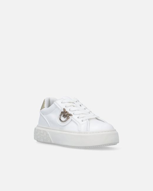 Pinko White Leather Sneakers With Love Birds Logo