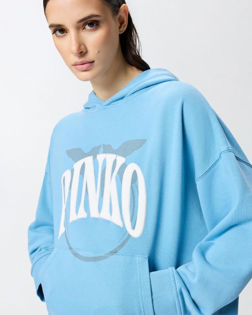 Felpa Con Cappuccio E Logo di Pinko in Blue