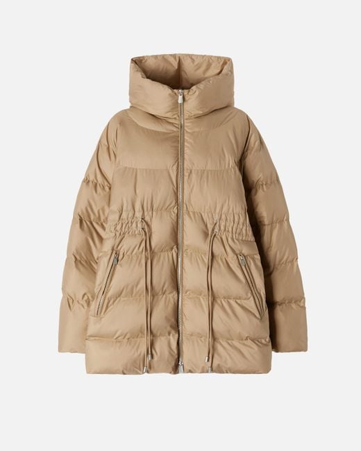 Pinko Natural Padded And Quilted Flared Puffer Jacket With Drawstring