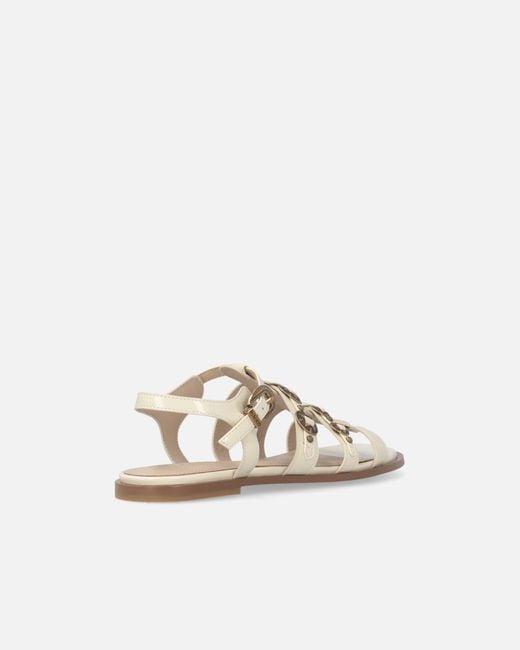 Pinko White Flat Sandals With Straps And Studs