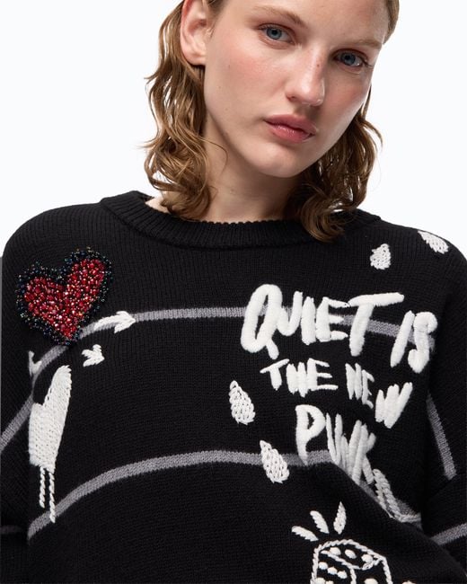 Pinko Black Quiet Is The New Punk Merino Wool Sweater