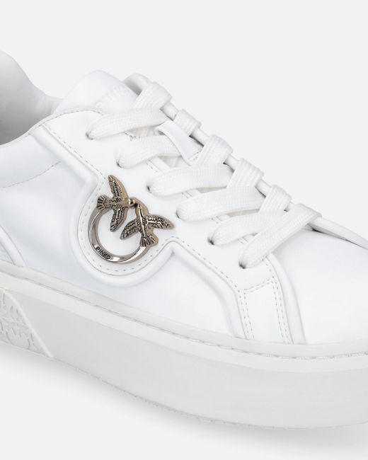 Pinko White Leather Sneakers With Love Birds Logo