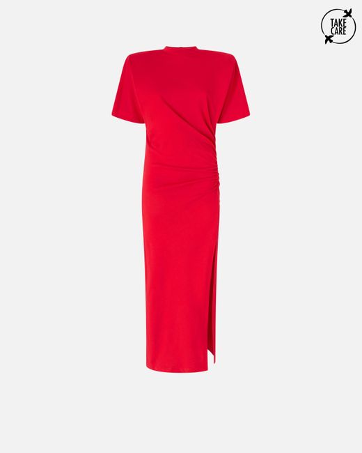 Pinko Red Long T-shirt Dress With Padded Shoulders