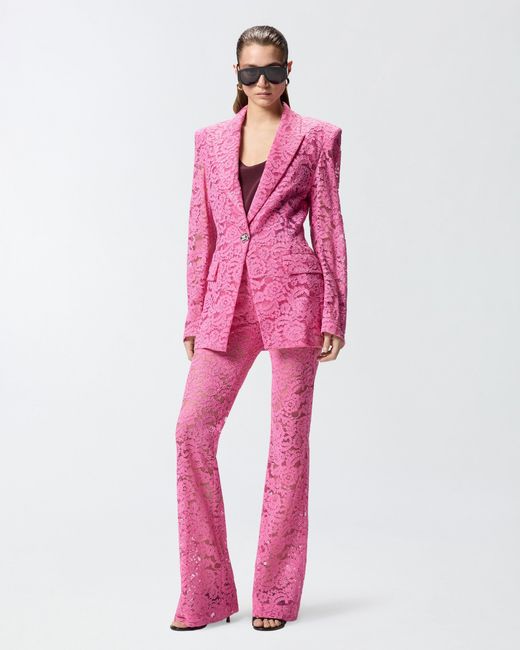 Pinko Pink Lace Blazer With Jewel Buttons