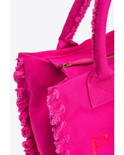 Pinko Pink Beach Shopper In Recycled Canvas