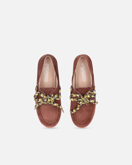 Pinko White Suede Moccasins With Multicoloured Laces