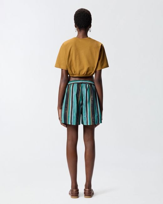 Pinko Green Cotton Shorts With Brushstroke-Effect Stripes