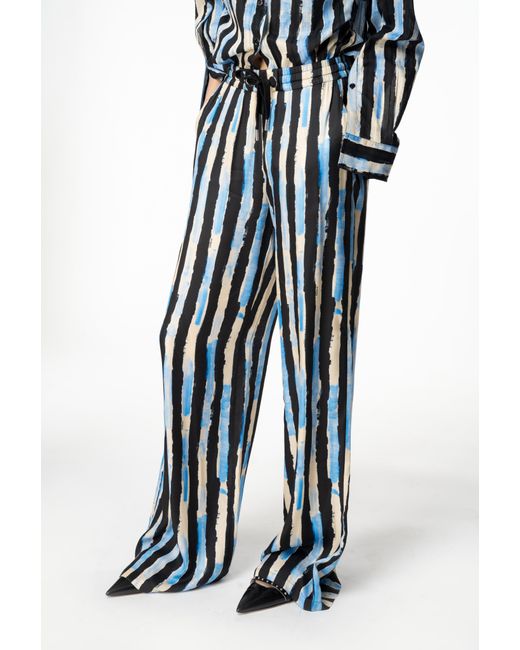 Pinko Blue Wide-leg Trousers With Paint-stripe Print