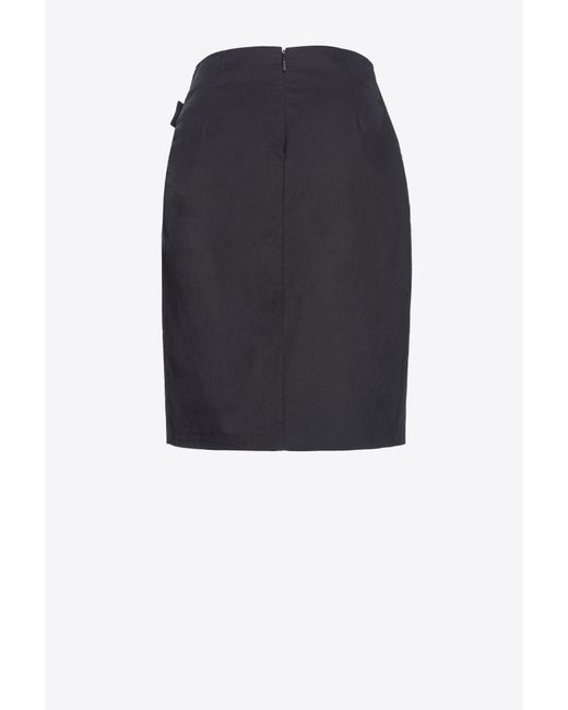 Pinko Black Technical Satin Calf-length Skirt With Piercing Buckle