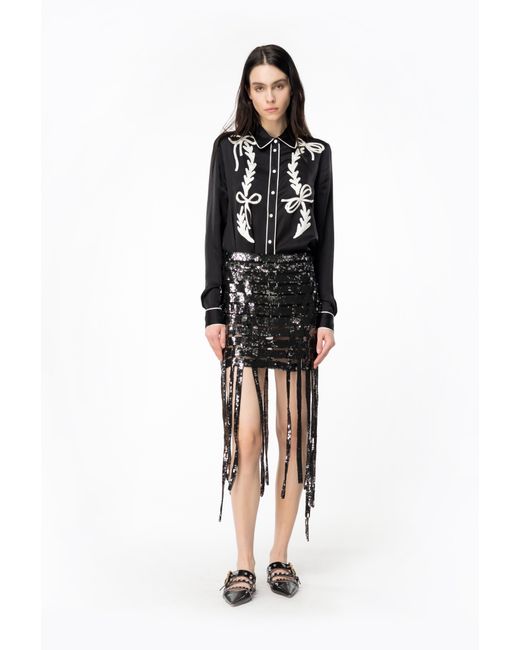 Pinko Black Satin Shirt With Rodeo Embroidery