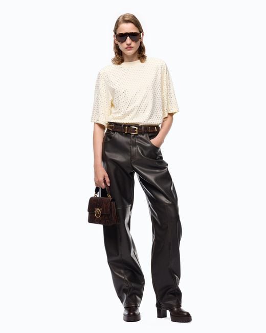 Pinko White T-Shirt With Rhinestones And Logo