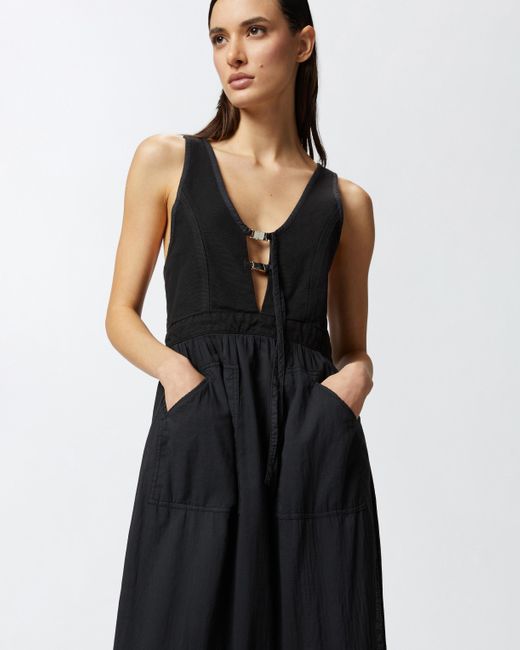 Pinko Sleeveless Long Cotton Dress With Neckline in Black | Lyst