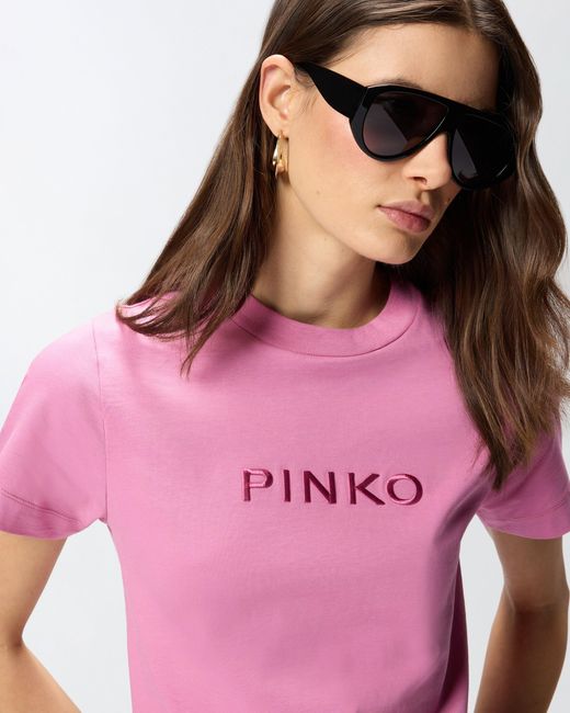 Pinko Pink T-Shirt With Logo Embroidery