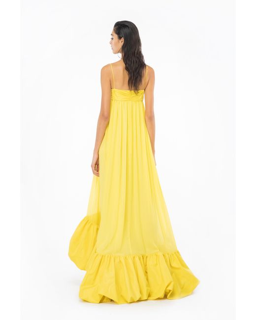 Pinko Yellow Long Dress With Thin Straps And Flounce