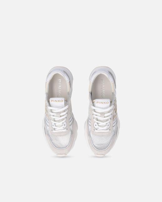 Pinko White Mesh And Suede Sneakers With Love Birds Logo