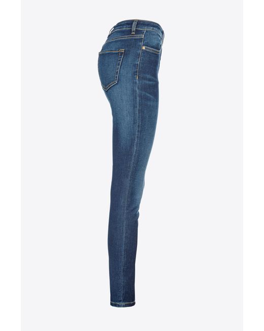 Pinko Blue Skinny Stretch Denim Jeans With Embroidery On The Back