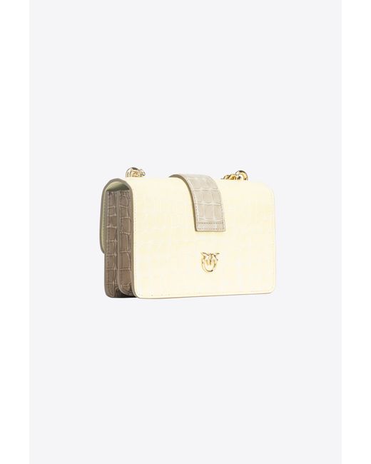 Pinko White Galleria Mini Love Bag One In Shiny Two-tone Crocodile-print Leather