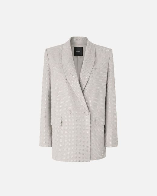 Pinko White Oversized Double-breasted Blazer With Rhinestones