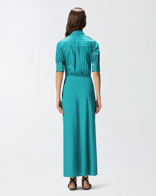 Pinko Blue Long Wrap Dress With Striped Pattern