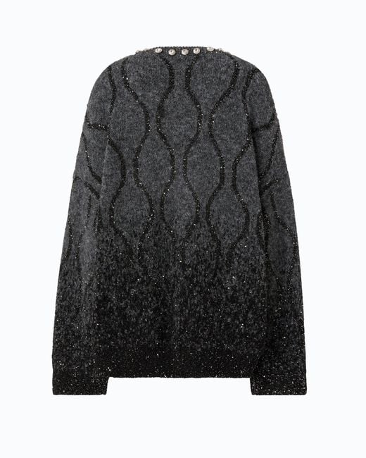 Pinko Black Sweater With Jewel Collar And Micro Sequins