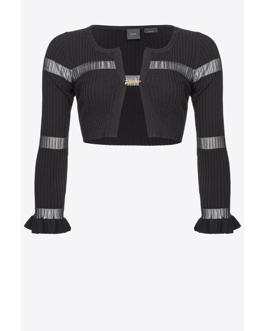 Pinko Black Ribbed Mini Cardigan With Transparent Stripe