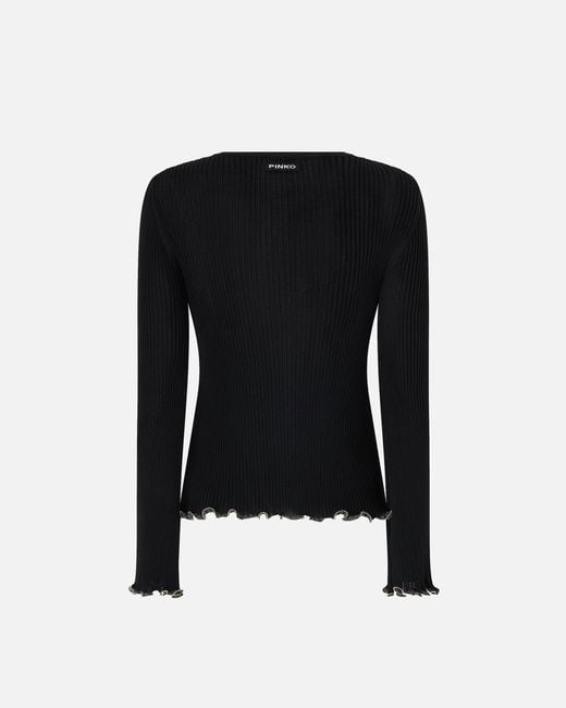 Pinko Black Ribbed Sweater With Jewel Edges